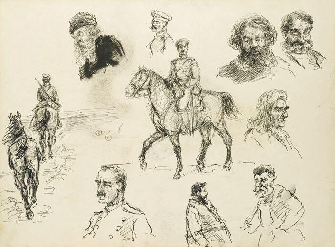 Ivan Alekseevich Vladimirov  - A Russian Cavalry Officer (recto) and Other Sketches of Various Characters (verso) | MasterArt